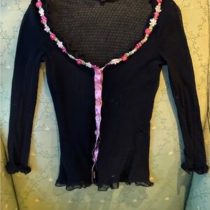 Betsey Johnson Black and Pink Embellished Cardigan